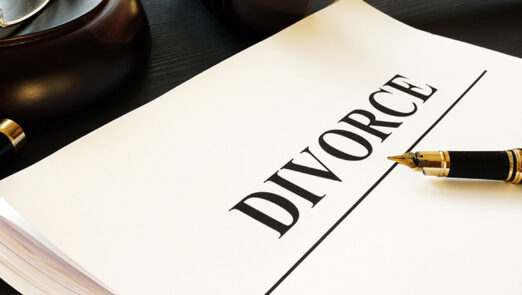 Divorce documents in a court. Separation and alimony.